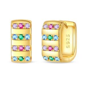 Sterling silver gold mini hoop earrings with multicolored micro pave gems